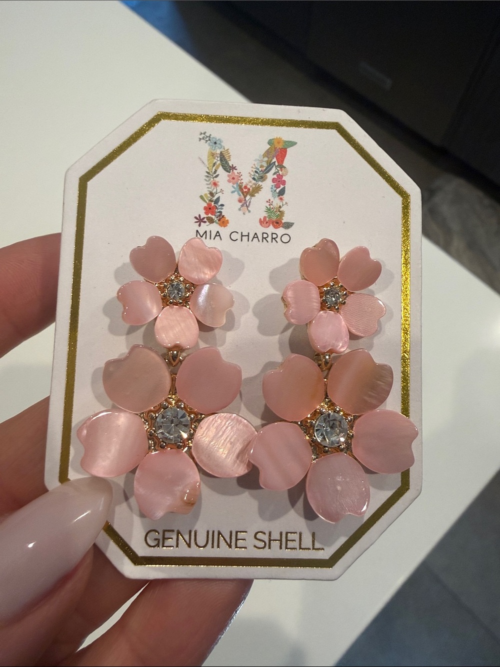Mia Charro Pink Floral Genuine Shell Drop Earrings